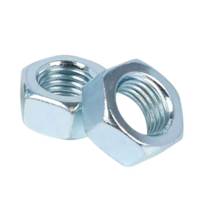 Blue-white zinc-plated hexagonal nut DIN934